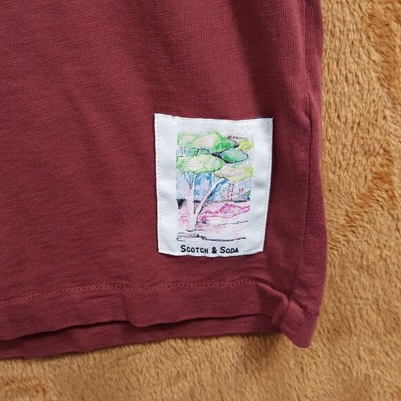 SCOTCH & SODA Shirt Mens Large Burgundy Pullover Vintage Wash Loose Fit Tee - Picture 4 of 9